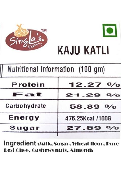 Singla Sweets Kaju Burfi Katli 500G New Box Box 500 G