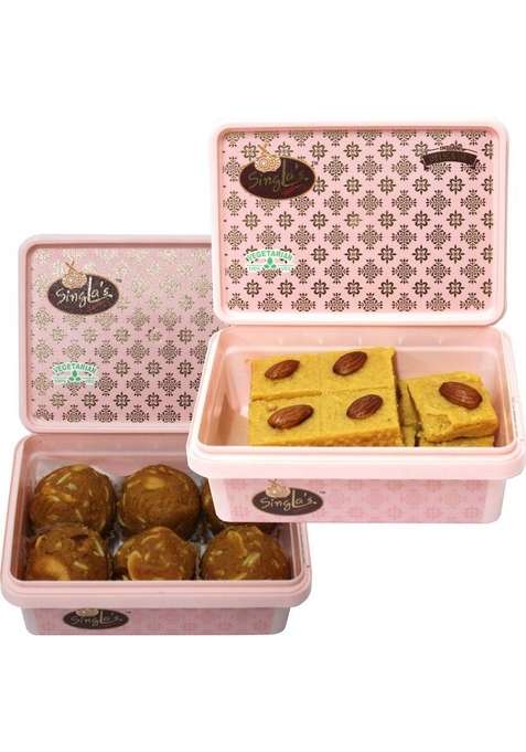 Singla Sweets Besan Dryfruit Laddu 200G And Patisa Burfi Combo Box&nbsp;&nbsp; 2 X 200 G