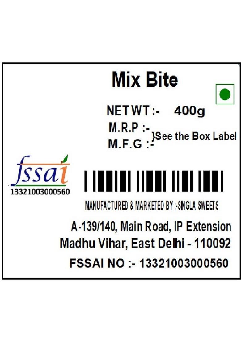 Singla Sweets Mix Bite Burfi 400G Delicious Barfi Sweet Box 400 G