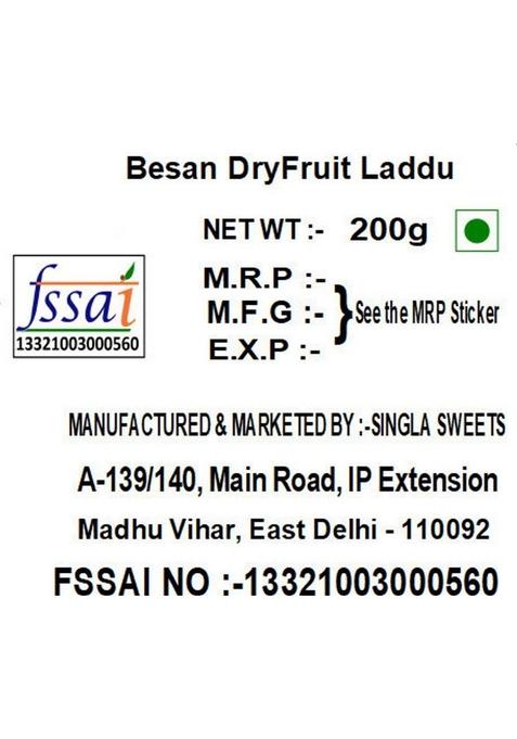Singla Sweets Besan Dryfruit Laddu 200G | Box 200 G