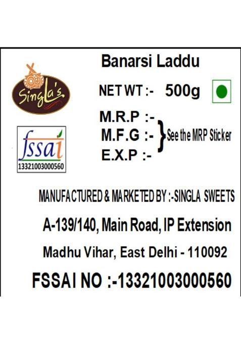 Singla Sweets Banarasi Laddu 500G |Delicious| Mithai | Vacuum Pack Box 500 G