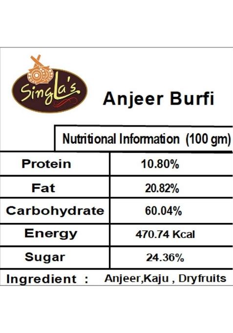 Singla Sweets Anjeer Burfi 500G Indian Barfi Mithai Sweet Box 500 G