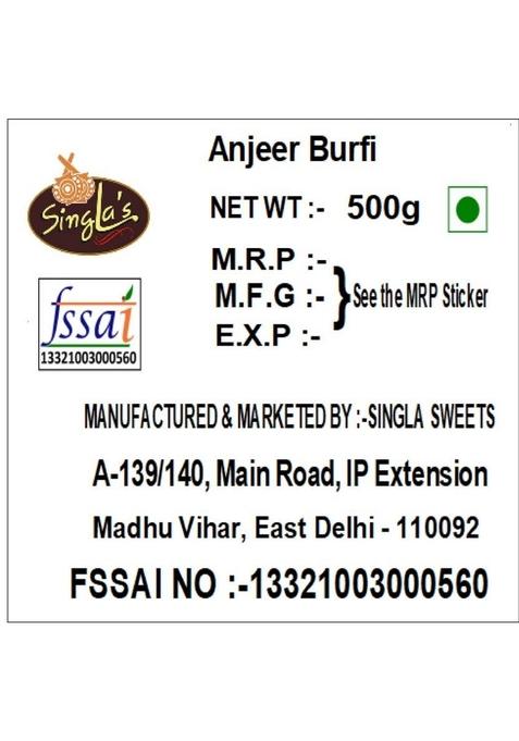 Singla Sweets Anjeer Burfi 500G Indian Barfi Mithai Sweet Box 500 G