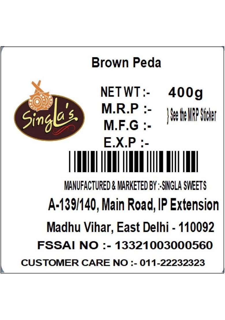 Singla Sweets Brown Peda 400G Box 400 G