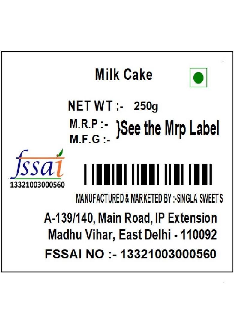 Singla Sweets Milk Cake 250G Box 250 G