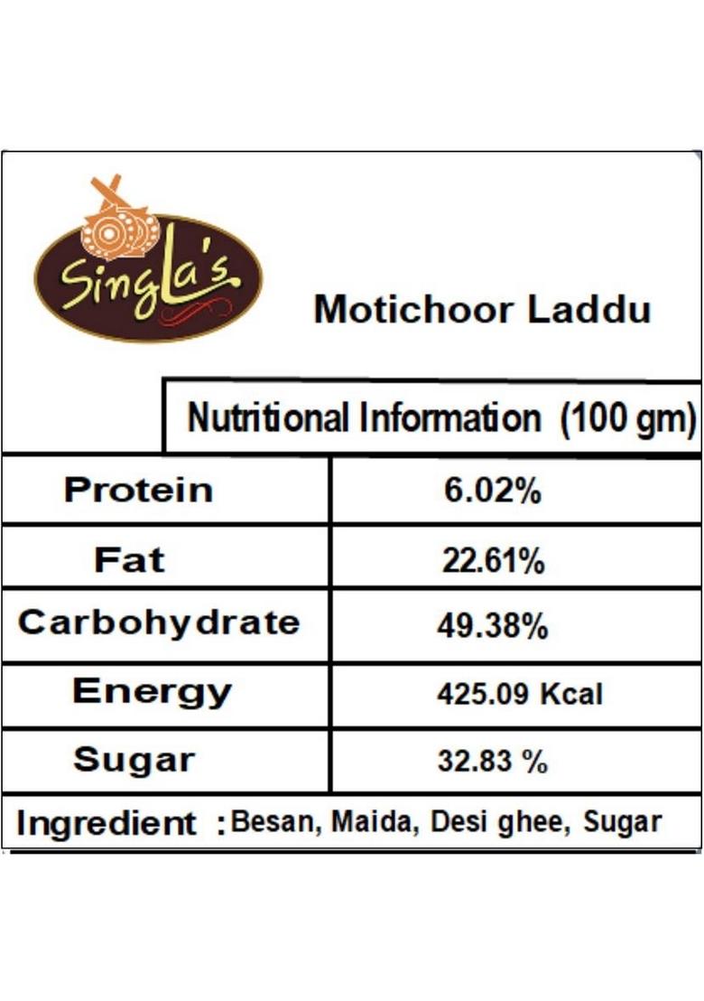 Singla Sweets Motichoor Laddu 500G Delicious Mithai Ladoo Box 500 G