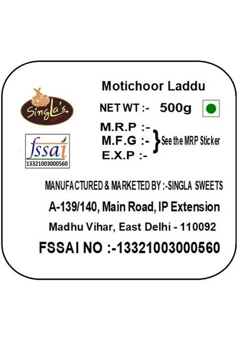 Singla Sweets Motichoor Laddu 500G Delicious Mithai Ladoo Box 500 G
