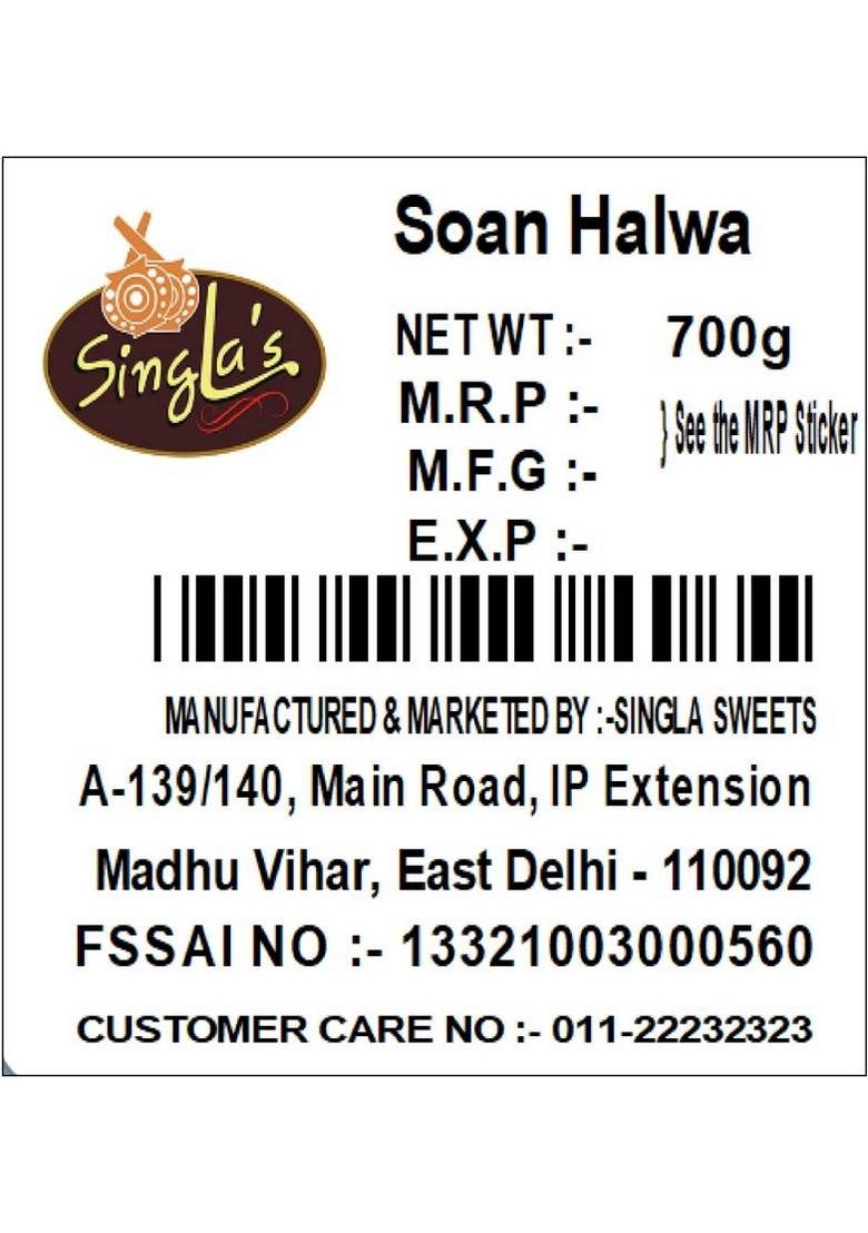 Singla Sweets Soan Halwa 700G Soahn Cake Box 700 G