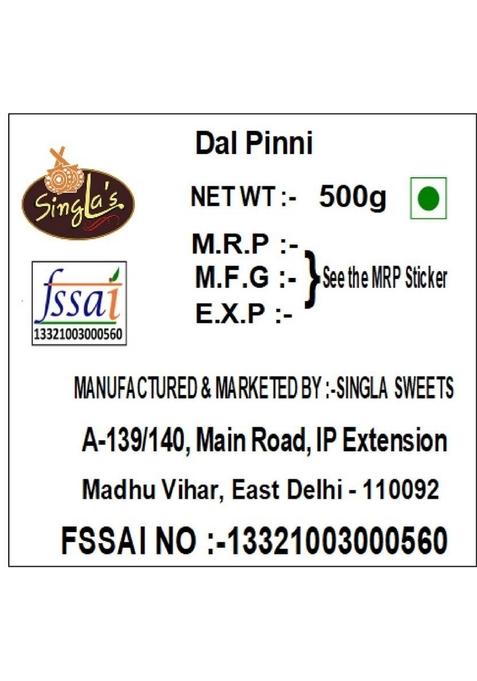 Singla'S Dal Pinni 500G Indian Mithai Very Delicious Box 500 G