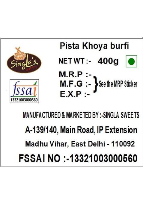 Singla'S Pista Khoya Burfi 400G Indian Mithai Barfi Sweet | Box 400 G
