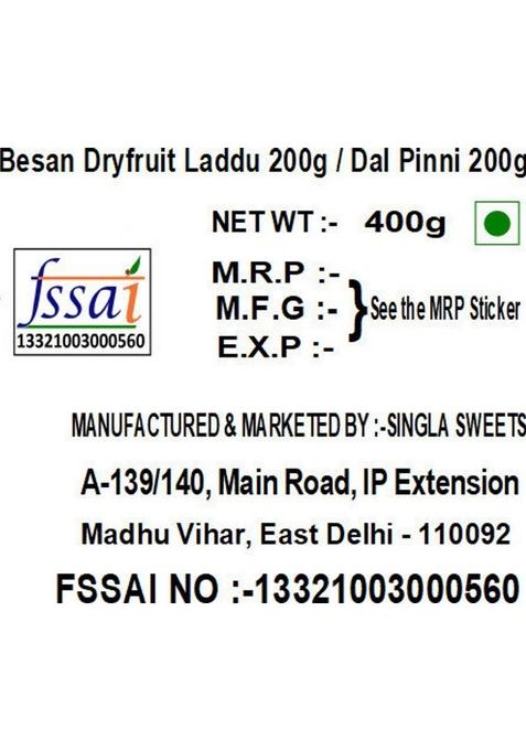 Singla Sweets Dal Pinni 200G | Besan Dryfruit Laddu Combo Pack Of 2 Box X 200 G