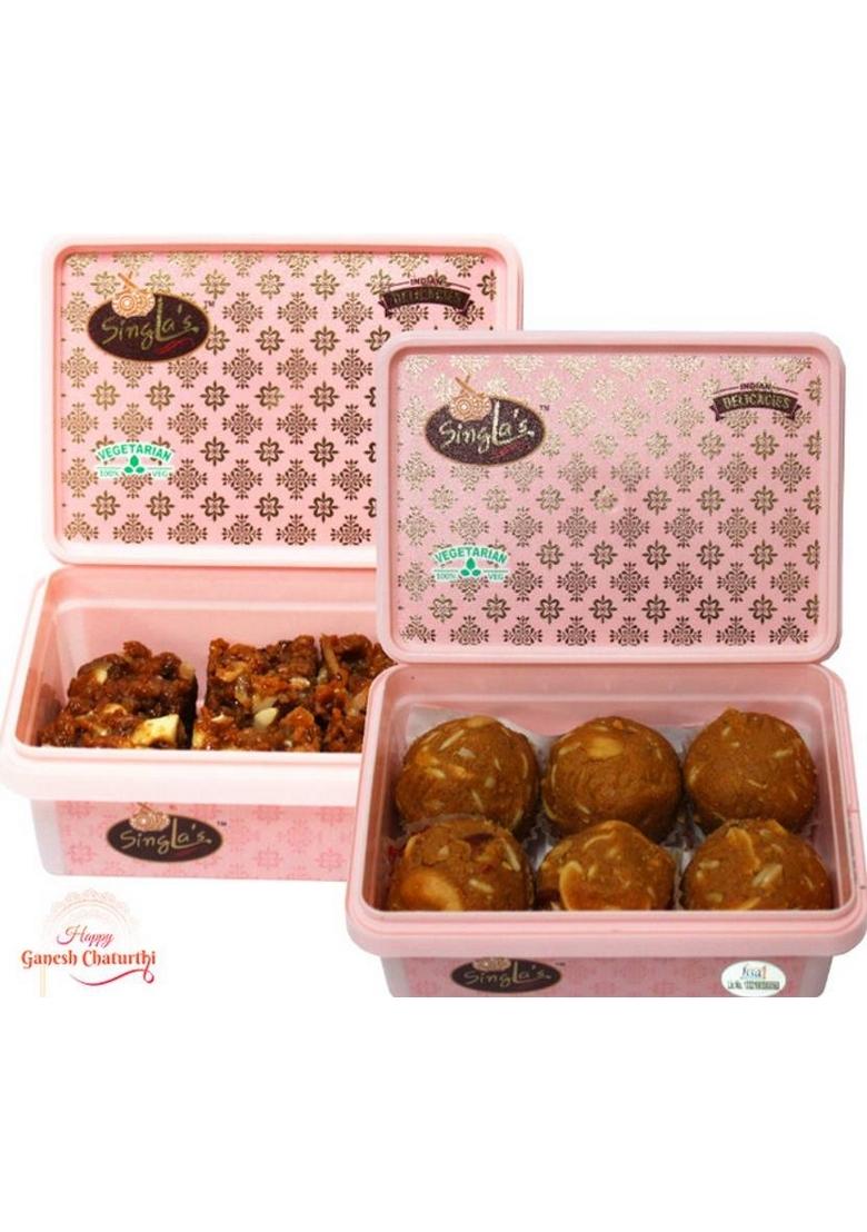 Singla Sweets Besan Dryfruit Laddu 200G | Dodha Burfi Combo Pack Box 2 X 200 G