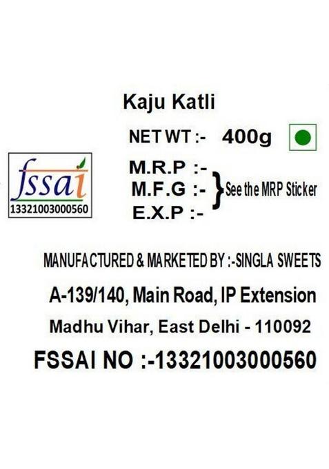 Singla'S Kaju Katli 400G Indian | Mithai Sweets Box 400 G