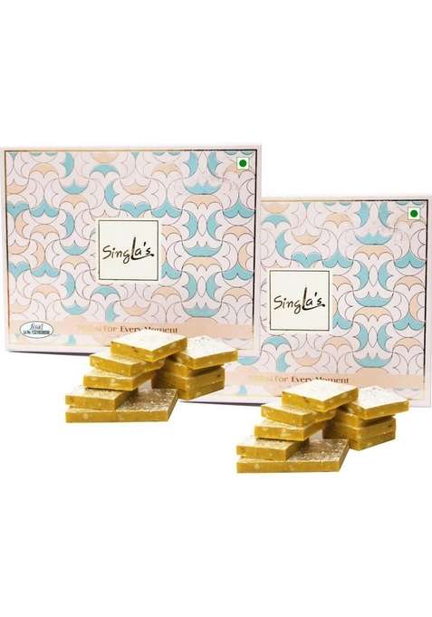 Singla'S Kesar Kaju Burfi 500G Pack Of 2 Box&nbsp;&nbsp; X 200 G