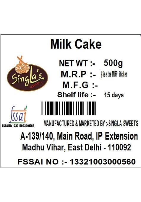 Singla Sweets Milk Cake 500G Delicious Barfi Box 500 G