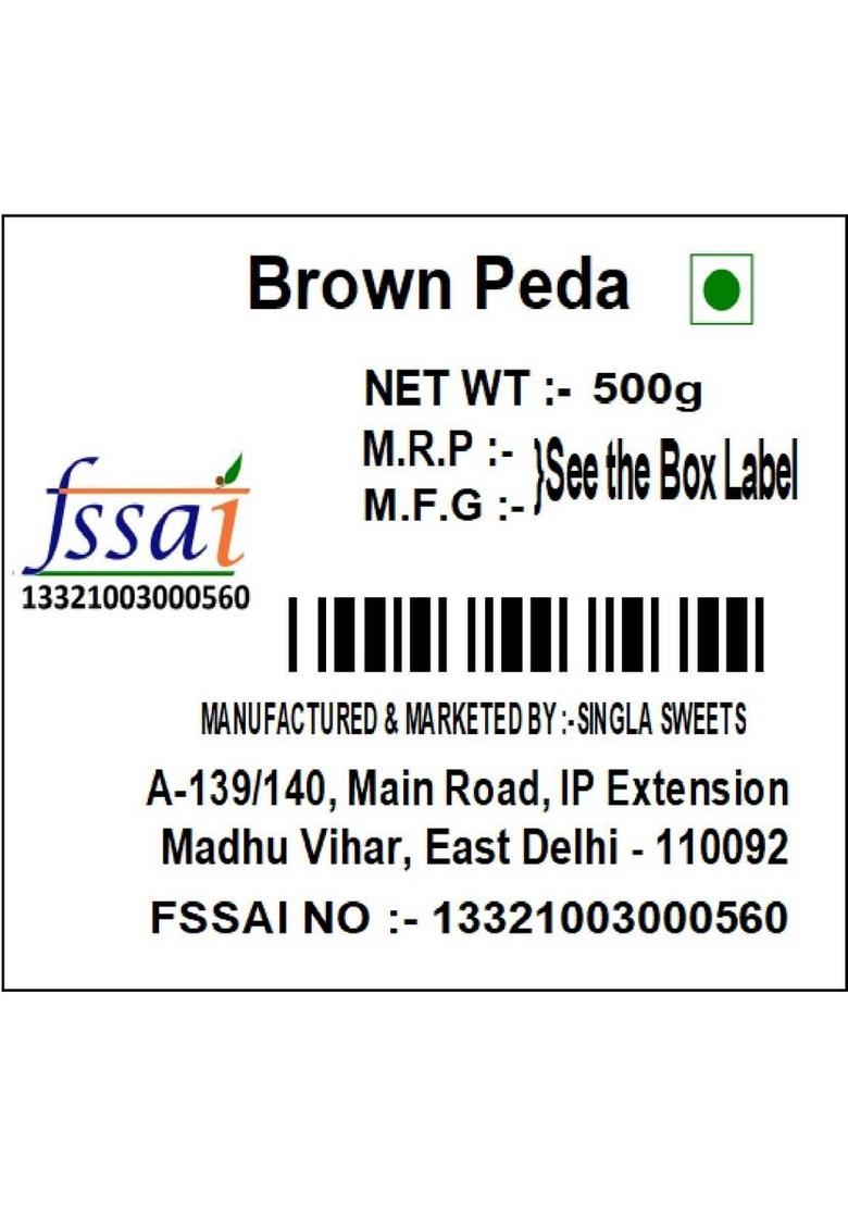 Singla Sweets Brown Peda Barfi Very Delicious Sweet 500G Box 500 G