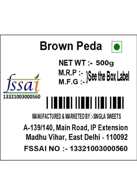 Singla Sweets Brown Peda Barfi Very Delicious Sweet 500G Box 500 G