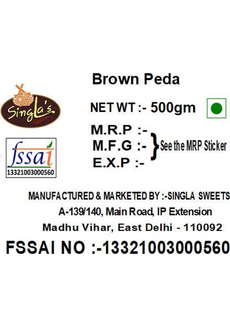 Singla'S Peda Brown 500Gm Indian Sweets Box 500 G