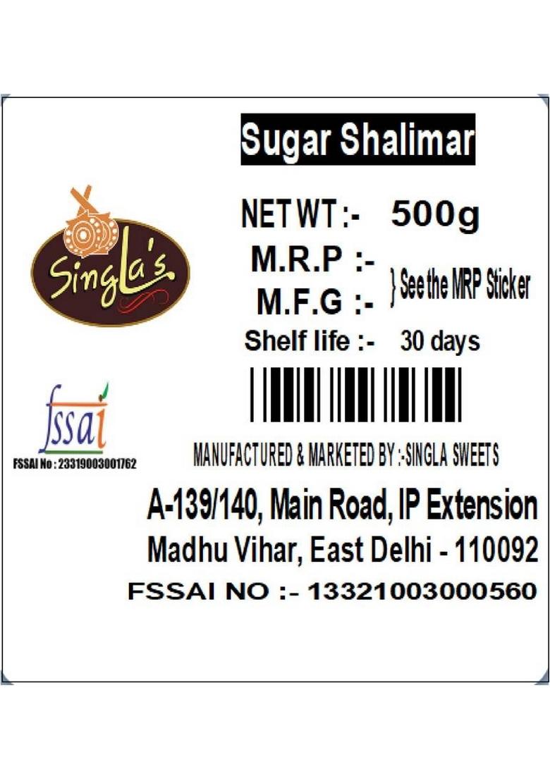 Singla Sweets Sugar Shalimar 500G Gajak Rewari Box 500 G