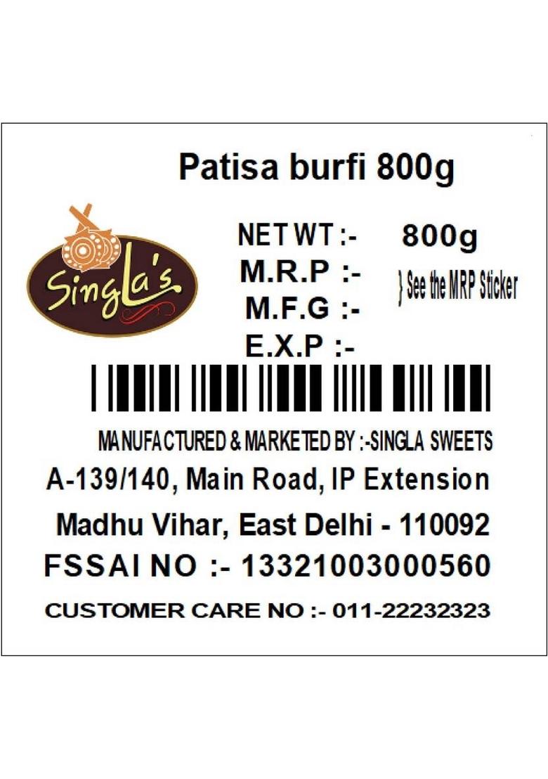 Singla'S Patisa Barfi 800G Delicious Box 800 G