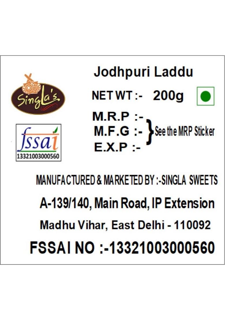 Singla Sweets Jodhpuri Laddu 200G Delicious Ladoo Box 200 G