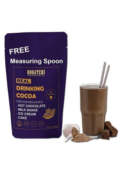 Bogatchi Dutched And Natural Drinking Keto Chocolate Gluten Free Raw No Sugar Vegan Dark Unsweetened Cocoa Powder 200G Measuring Spoon