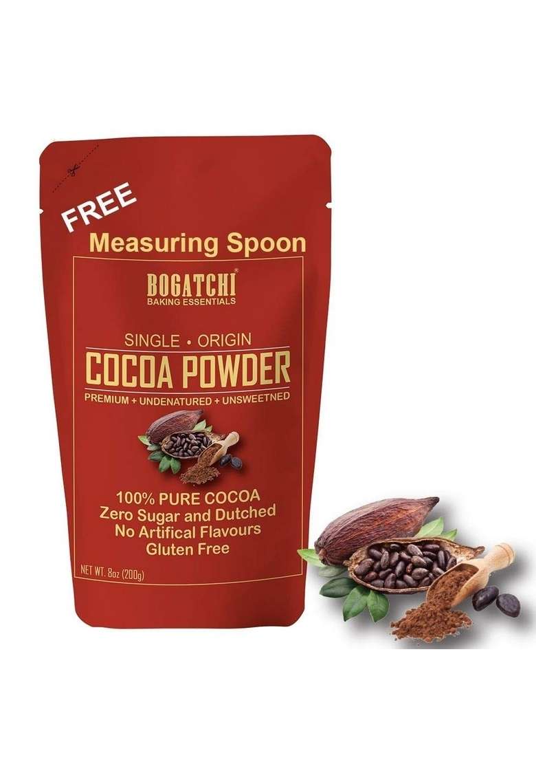 Bogatchi Raw Hot Chocolate Drinking Powder Single Origin And Natural No Sugar| Vegan | Gluten Free| Keto Dark Unsweetened Cocoa 200G Free Measuring Spoon - Indya