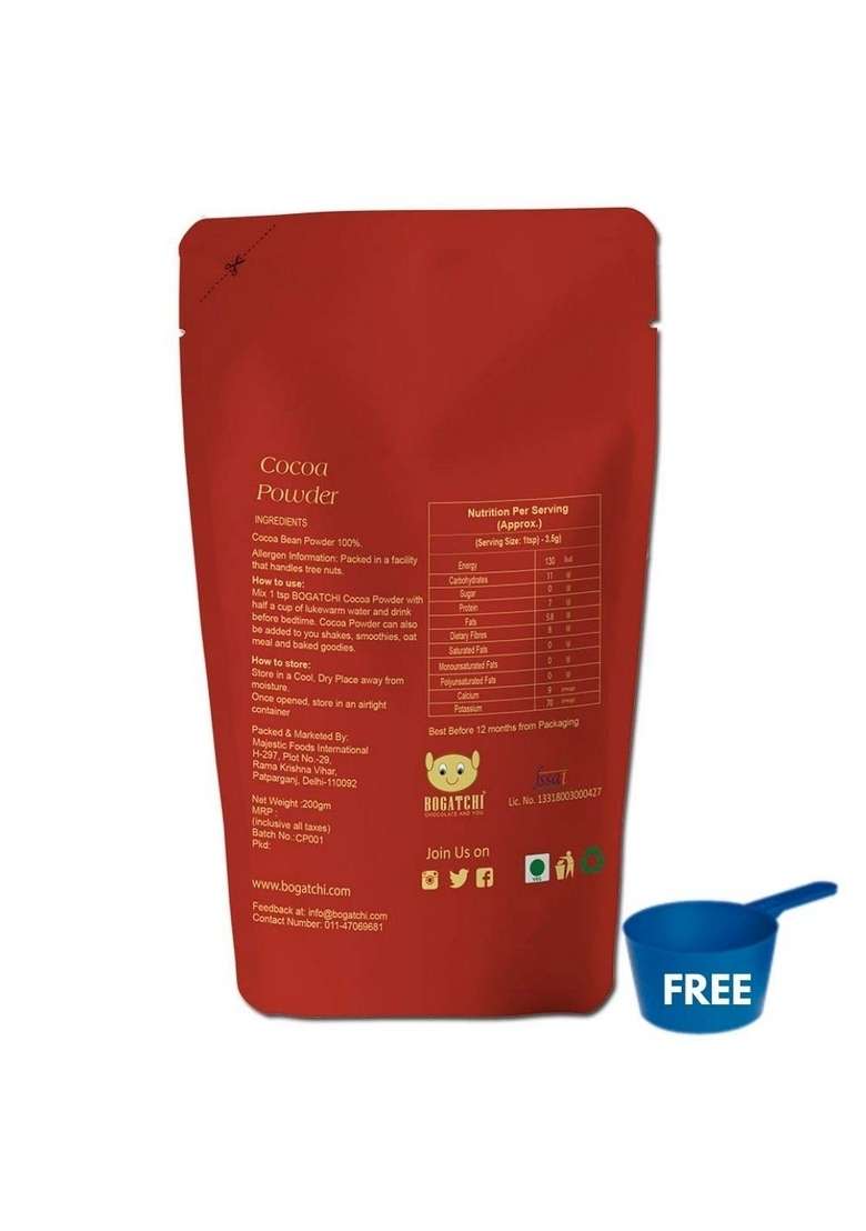 Bogatchi Raw Hot Chocolate Drinking Powder Single Origin And Natural No Sugar| Vegan | Gluten Free| Keto Dark Unsweetened Cocoa 200G Free Measuring Spoon - Indya