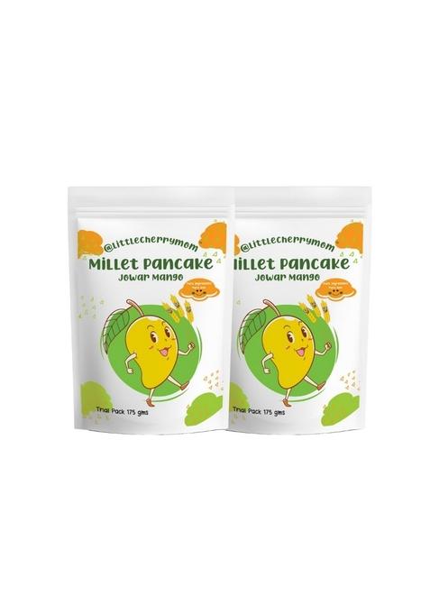 Littlecherrymom No Maida Pancake Mix Jowar Mango| Instant Breakfast Made With Sprouted Oats | 100 Vegetarian Eggless Healthy For Kids Adults Real Mangoes 175G × 2
