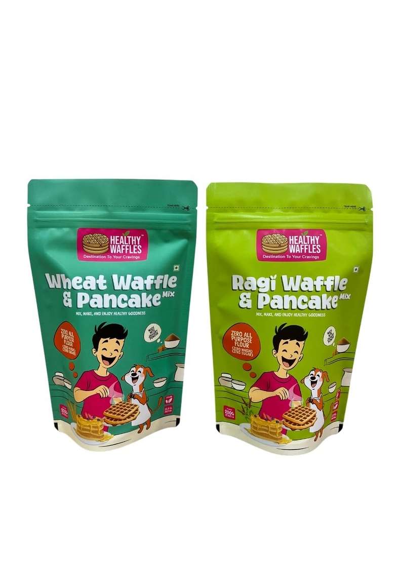 Healthy Waffles Pancake Waffle Mix Lovers Combo | Regular Wheat Ragi No Maida Sugar Preservatives Vegan Glutenfree 100 Vegetarian Made With Whole Millet High Protein Fiber 200G 2 Pack Of Each - Indya