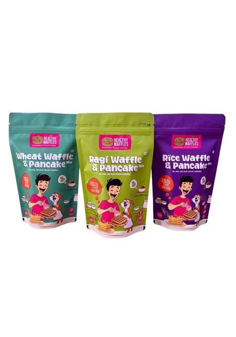 Healthy Waffles Pancake Waffle Mix Lovers Combo | Ragi Chocolate Wheat Vanilla Rice No Maida Sugar Preservatives Vegan Glutenfree 100 Vegetarian Made With Millet Whole Jaggery High Protein Fiber 200G 3 Pack Of Each