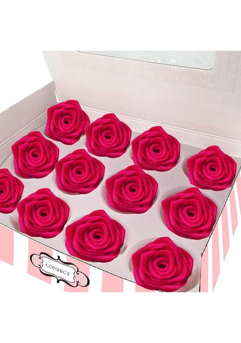 Confect Edible Neon Pink Roses – 12 Pack For Cake Decoration Bold Floral Toppers Desserts Vegan Gluten Free Dairy - Indya