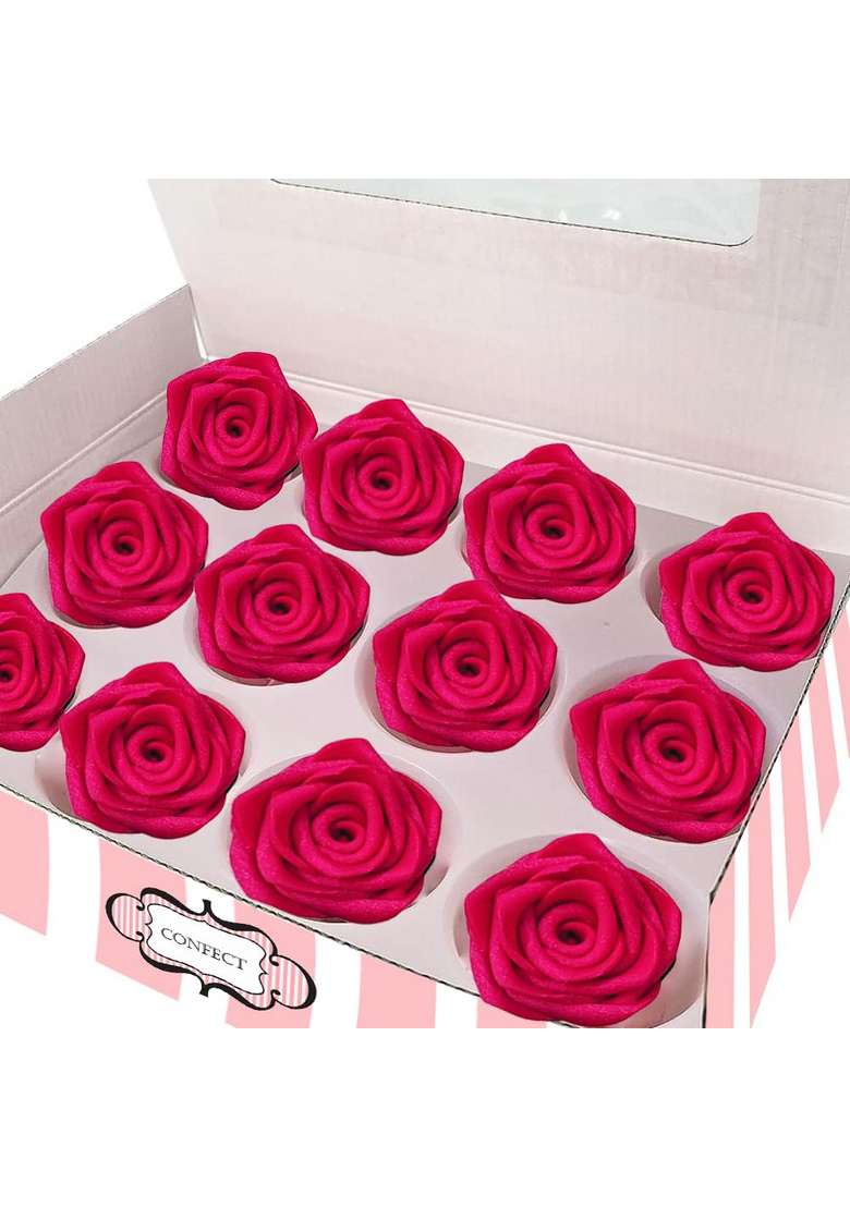 Confect Edible Neon Pink Roses – 12 Pack For Cake Decoration Bold Floral Toppers Desserts Vegan Gluten Free Dairy - Indya
