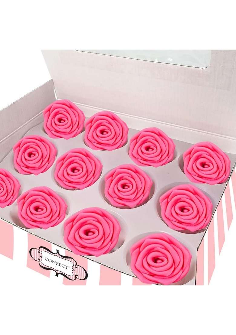 Confect Hot Pink Edible Roses – 12 Pack For Cake Cupcake Decorating Vegan Gluten Free Floral Toppers Desserts Dairy - Indya
