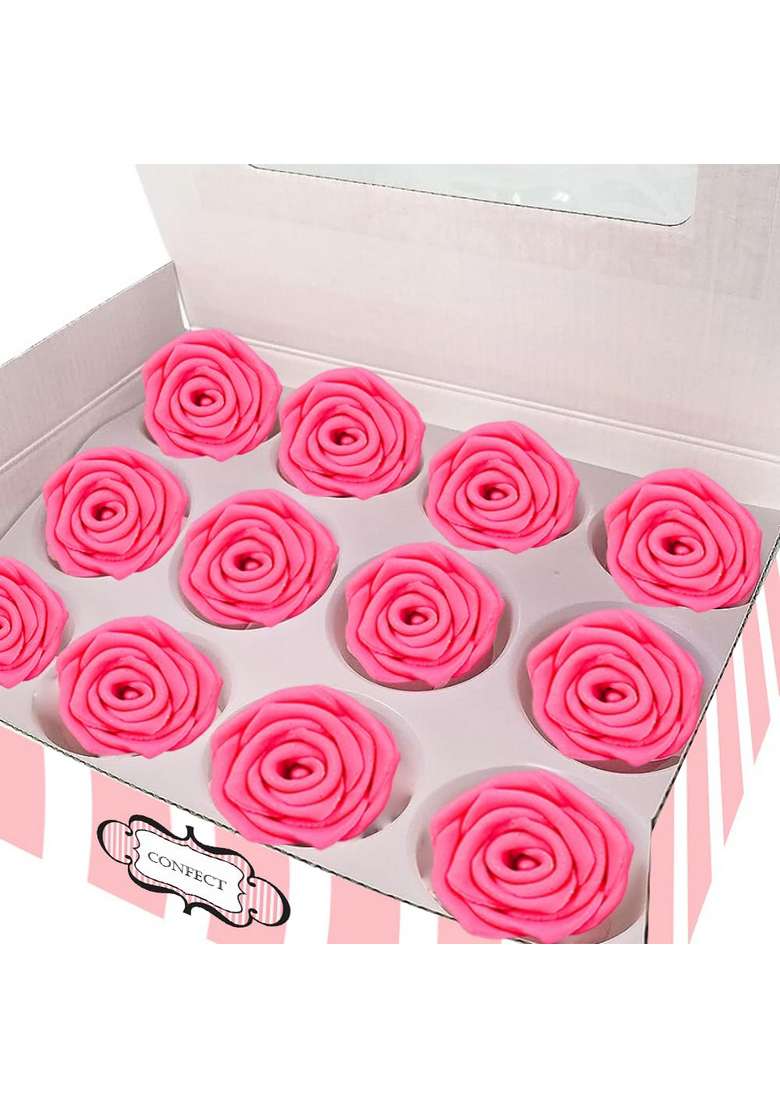 Confect Hot Pink Edible Roses – 12 Pack For Cake Cupcake Decorating Vegan Gluten Free Floral Toppers Desserts Dairy - Indya