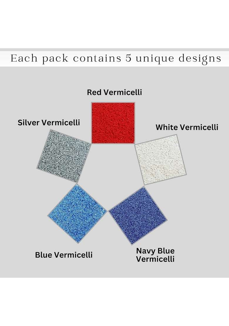 Confect Edible Christmas Sprinkles | Assorted Pack Of 5 Mix Patriotic Red White Blue Silver Jimmies For Cake Cupcake Decorations Vegan Gluten Free Palm Oil 140 Gms - Indya