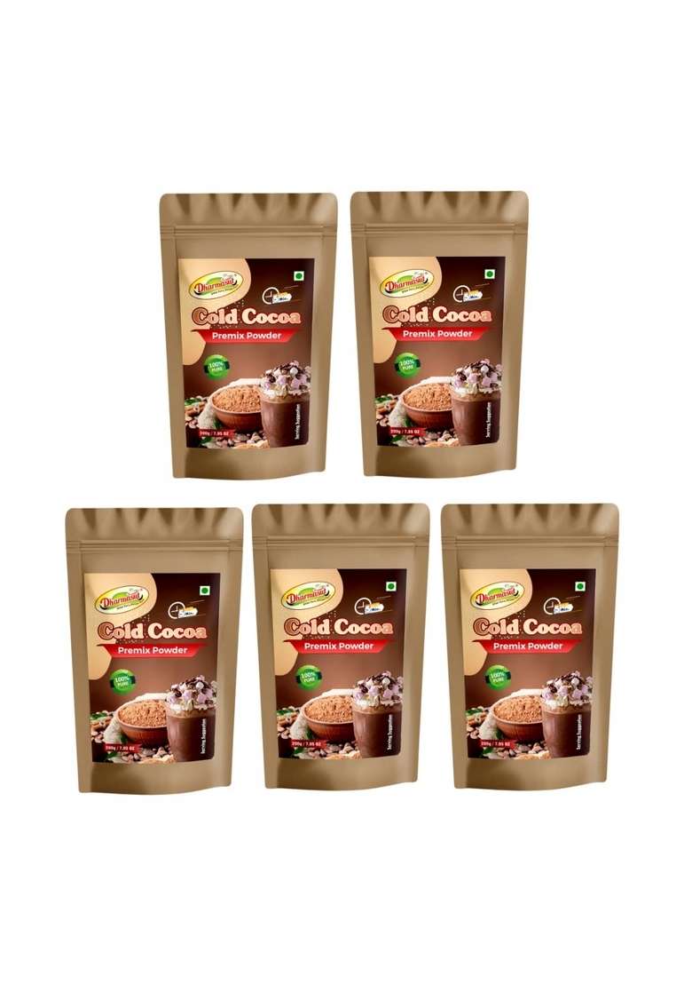 Dharmasut Delicious Cold Cocoa Drink|Natural Dark Brown Powder|1Kg 200G Pack Of 5 - Indya