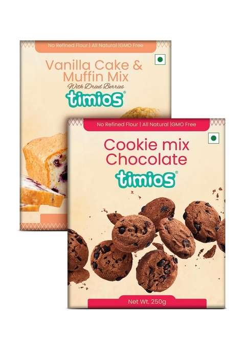 Timios Multigrain Eggless Instant Vanilla Cake Chocolate Cookie Mix| No Maida | Sweetened With Jaggery Rich In Protein Iron Calcium Pack Of 2 250 Grams Each