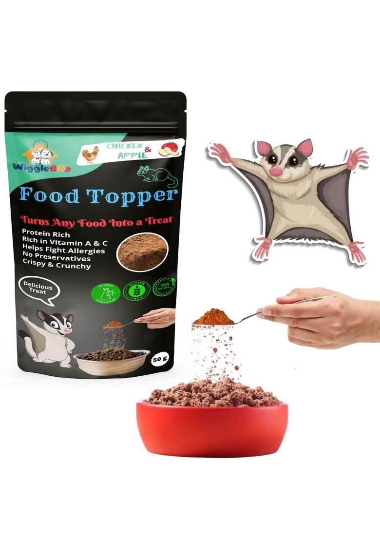 Wiggleboo Magical Sugar Glider Food Topper || Joy Of Best Taste Chicken Apple Flavour Grain Free Protein Rich Super Energy 50G - Indya