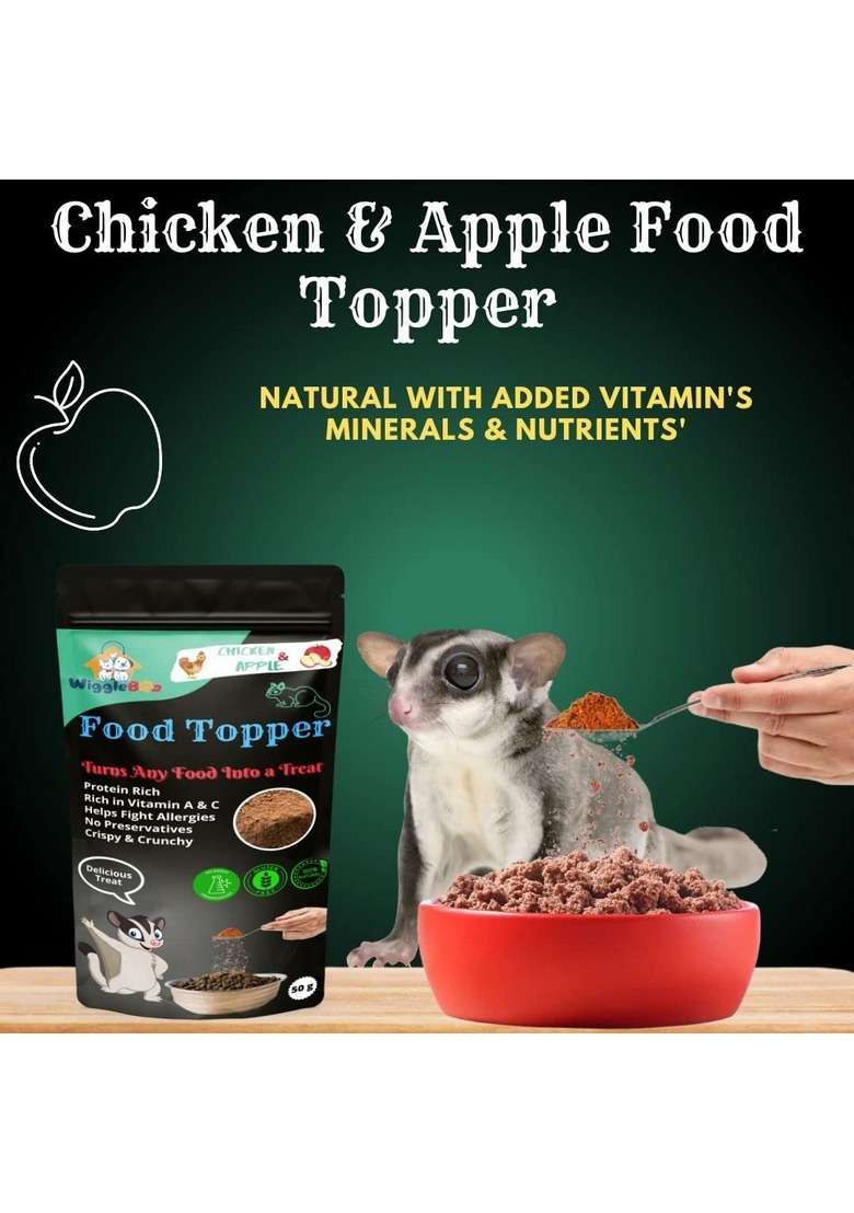 Wiggleboo Magical Sugar Glider Food Topper || Joy Of Best Taste Chicken Apple Flavour Grain Free Protein Rich Super Energy 50G - Indya