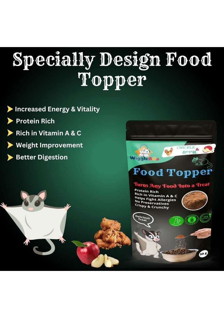 Wiggleboo Magical Sugar Glider Food Topper || Joy Of Best Taste Chicken Apple Flavour Grain Free Protein Rich Super Energy 50G - Indya