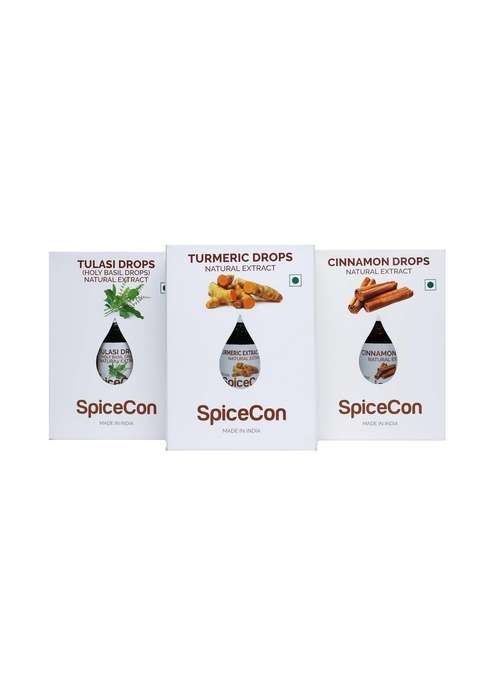 Spicecon Natural Extract | Vegan Product No Artificial Colour 100 And Pure Combo Set Tulasi Cinnamon Turmeric 5 Ml 180 Drops