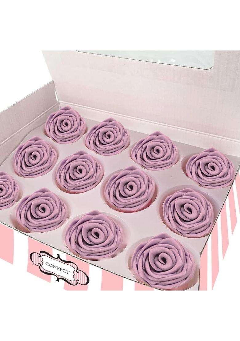 Confect Edible Lavender Rose Toppers – 12 Pack Lilac Roses For Cake Cupcake Decorating– Stunning Floral Desserts Vegan Dairy Free Palm Oil - Indya