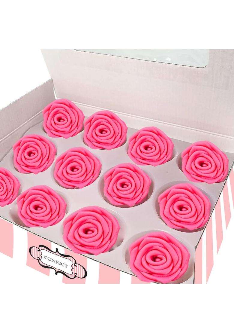 Confect Hot Pink Edible Roses – 12 Pack For Cake Cupcake Decorating Vegan Gluten Free Floral Toppers Desserts Dairy - Indya