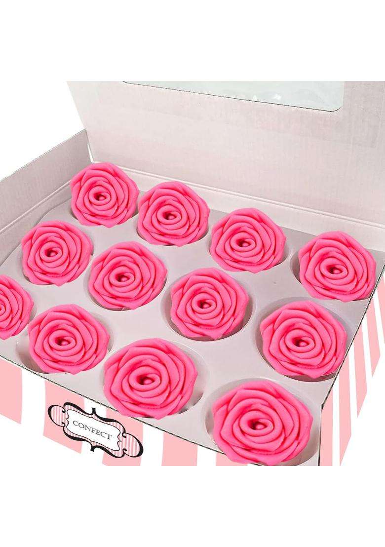 Confect Hot Pink Edible Roses – 12 Pack For Cake Cupcake Decorating Vegan Gluten Free Floral Toppers Desserts Dairy - Indya