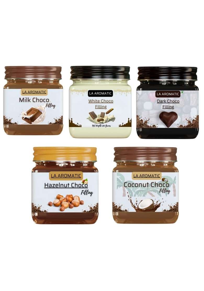 La Aromatic 5 Flavours Chocolate Filling Combo Pack 200Gm Each Dark White Milk Hazelnut And Coconut - Indya