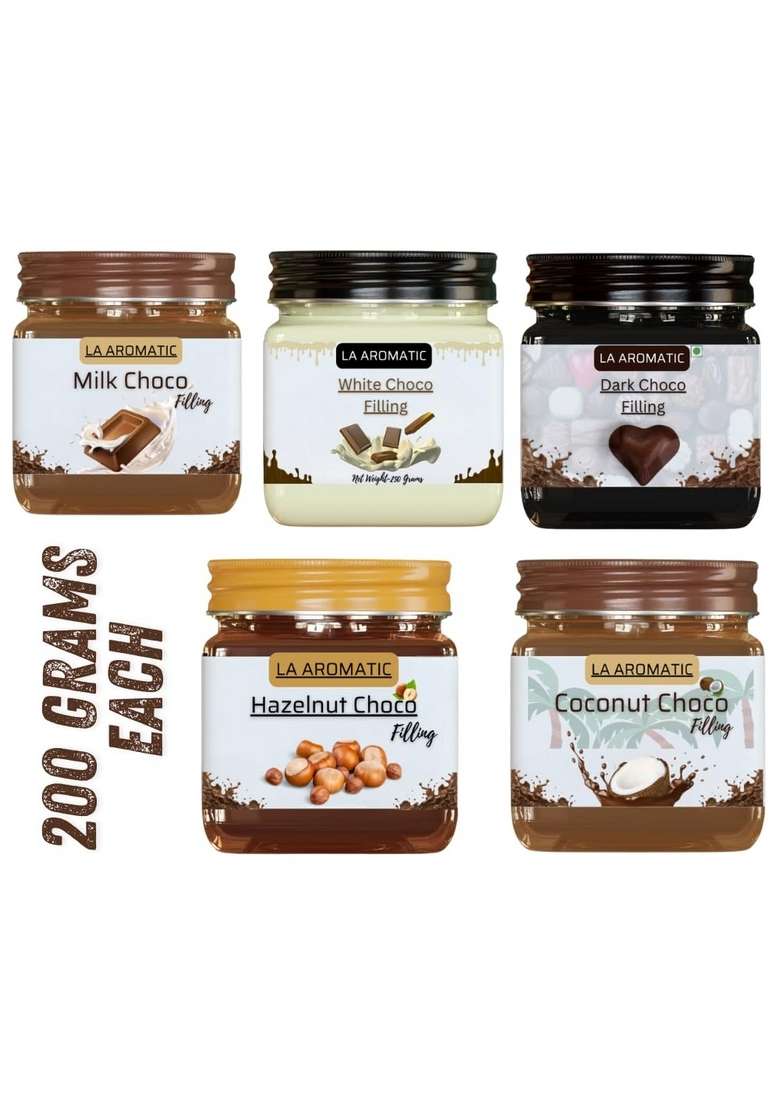 La Aromatic 5 Flavours Chocolate Filling Combo Pack 200Gm Each Dark White Milk Hazelnut And Coconut - Indya
