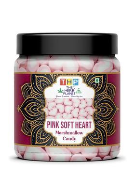 The Herb Planet Pink Soft Heart Marshmallows| Marshmallow Candy 50 Piece Vegan Product Pure Veg Strawberry Vanilla Flavour [Jar Pack]