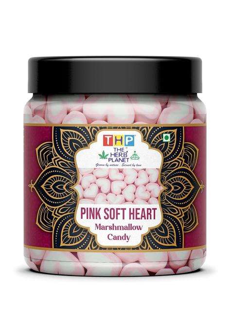 The Herb Planet Pink Soft Heart Marshmallows| Marshmallow Candy 50 Piece Vegan Product Pure Veg Strawberry Vanilla Flavour [Jar Pack]