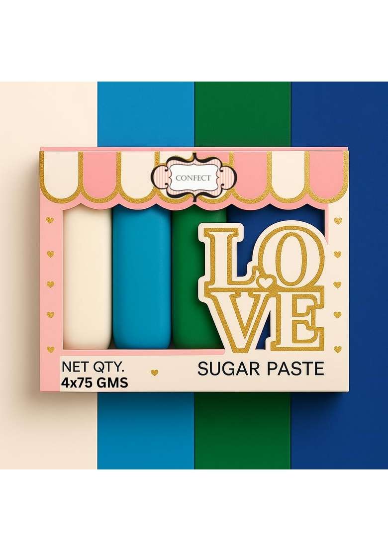 Confect Sugar Paste Multipack 23 | Pastel Edible White Electric Blue Emerald Green And Royal Fondant For Cake Decoration Chefs Choice Decorating Vegan Gluten Free 300 Gms - Indya